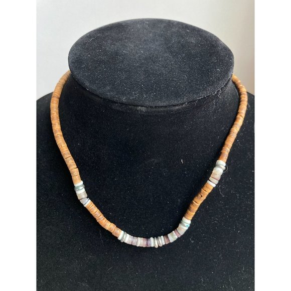 Vintage Hawaiian Multi Shell Coconut Puka Shell Choker Necklace 90s Silver Tone - Picture 1 of 5